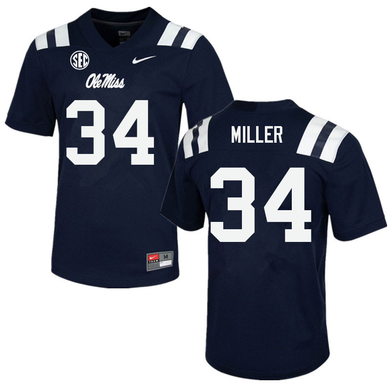 Men #34 Bobo Miller Ole Miss Rebels College Football Jerseys Sale-Navy
